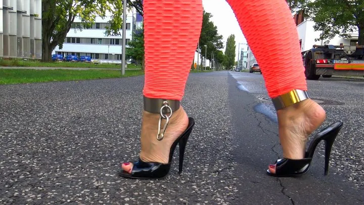 Boots - High Heels - Feet&legs - Neele - Neon Orange Butt Leggings And Patent Mules Part 2 - mp4 1920x1080