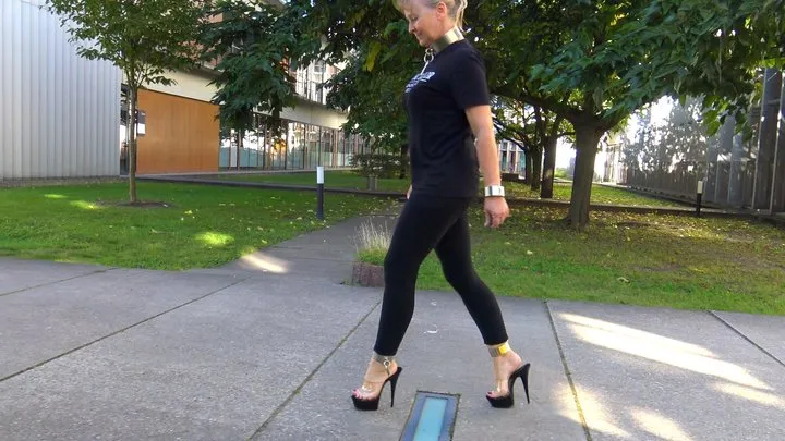 Boots - High Heels - Feet&legs - Neele - Black Butt Leggings and Clear Mules - mp4 1920x1080