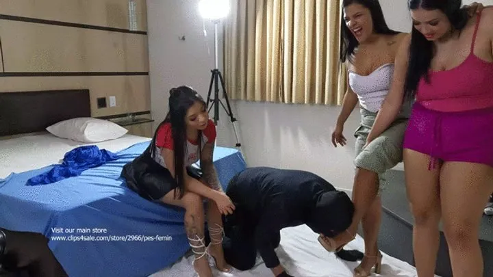 Female Domination - TRIO FOOT DOMINATING MALE SLAVE KIARA NISSE ADEMI LEE AND AYUMI ON MALE SLAVE