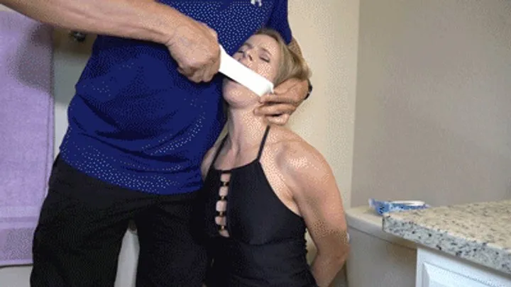 Pantyhose Bondage And Encasement - r2510CLAIRE-Snoop kept bound and gagged in the bathroom