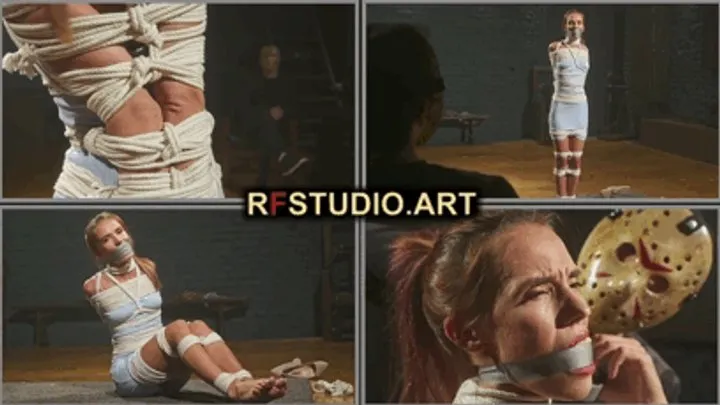 Rf Studio Production - Venera - Intense Rope Struggle with Tightly Gagged Mouth and Tempting Scissors (FULL HD MP4)
