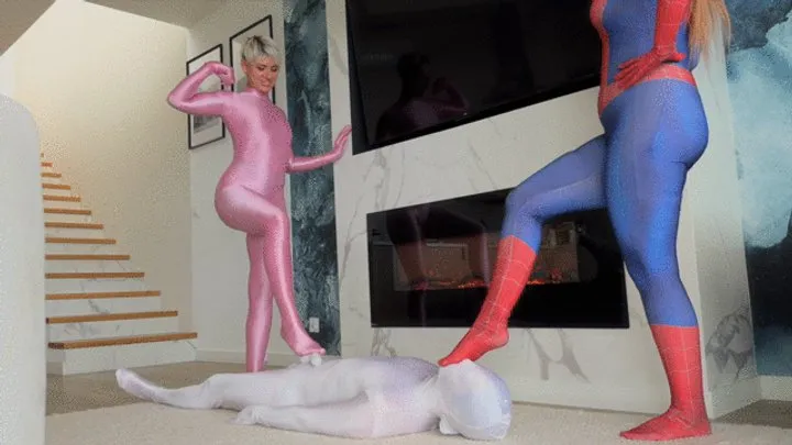 Polish Mistress Clips - Pink Panther Ruslana And Spider Girl Weronika Rule Over White Shadow At Their Feet Near Fire Place - Part 01