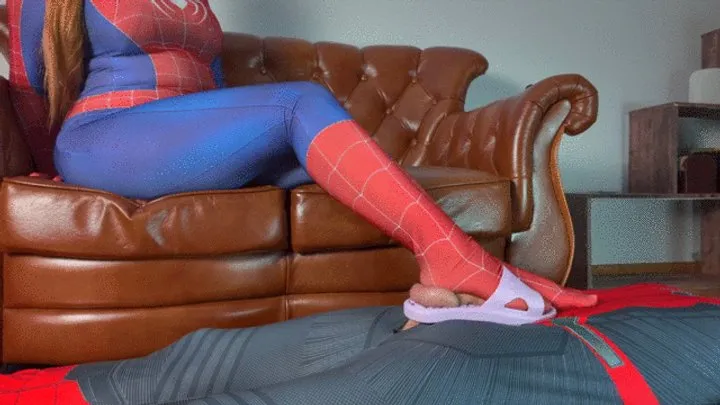 Dominant Femine - Spider Woman And Purple Super Heroine Weronika Keeps Balls Of Spiderman In Her Flip-flop And She Flattens Them With Her Heel - Mix