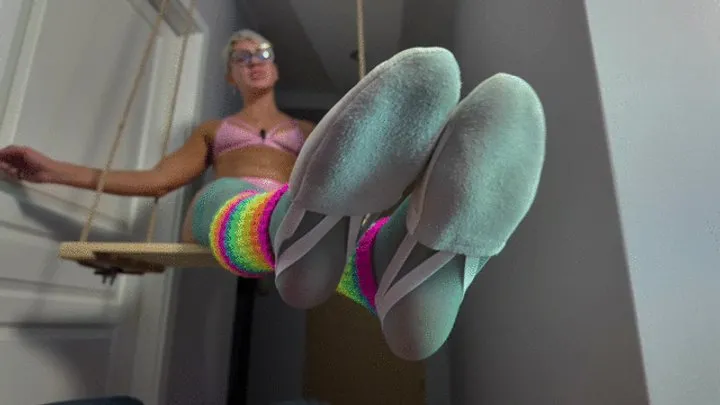 Dominant Femine - Colorful Ruslana Sits On A Swing And Massages Spiderman’s Dick - Blue Stockings And Semi Ballet - Full - 4K