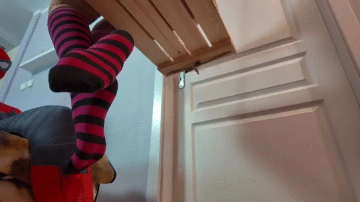 Dominant Femine - Ruslana In White Bra Sits On A Swing And Massages Penis Of Spiderman Full