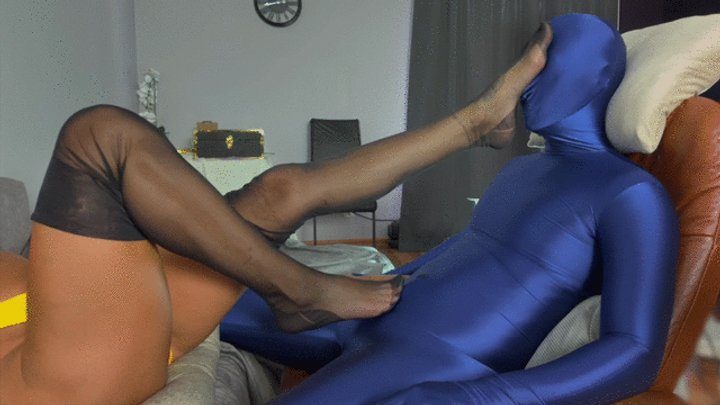 Dominant Femine - Ruslana In Summer Swimsuit Rubs Dick And Balls Man In Zentai Costume - Full