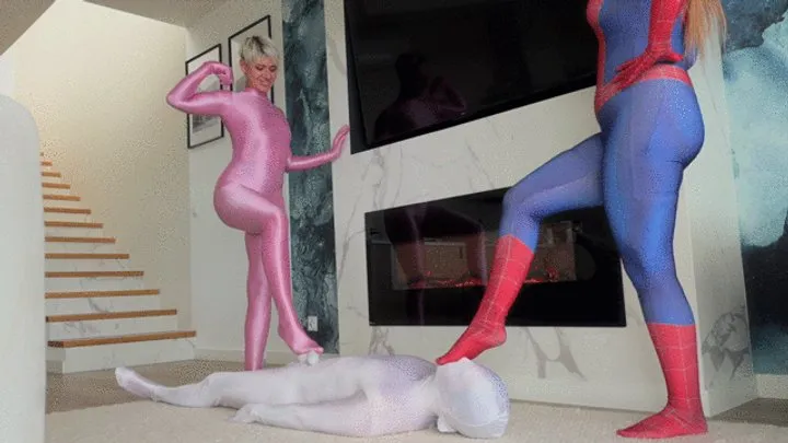 Dominant Femine - Pink Panther Ruslana And Spider Girl Weronika Rule Over White Shadow At Their Feet Near Fire Place - Part 1 - 4K