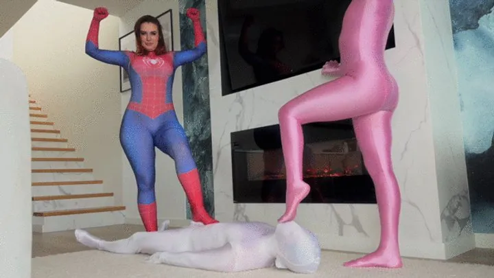 Dominant Femine - Pink Panther Ruslana And Spider Girl Weronika Rule Over White Shadow At Their Feet Near Fire Place - Part 2