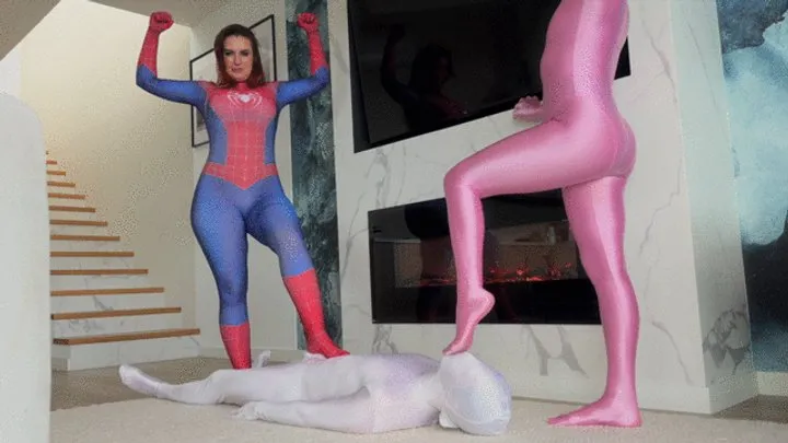 Dominant Femine - Pink Panther Ruslana And Spider Girl Weronika Rule Over White Shadow At Their Feet Near Fire Place - Part 2 - 4K
