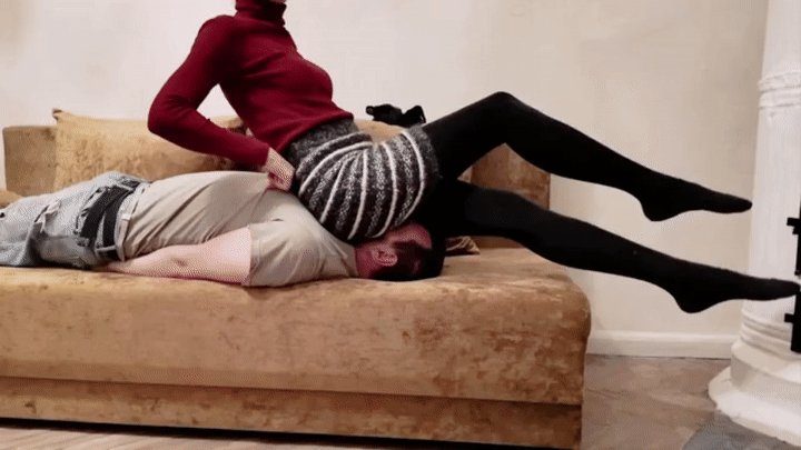 Ava Krass - I sat comfortably on his face in street tights. (Facesitting, human furniture)