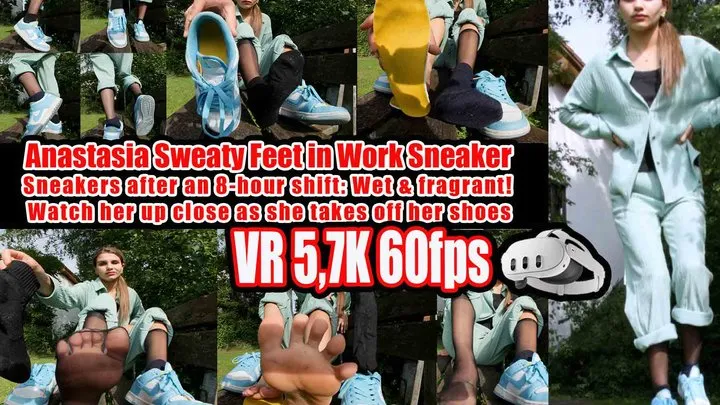 Vr Feet Clips - Eating Girls Clips - VR 3D 6K 180 60 fps | Anastasia's seductive world - Barefoot, in Nylons or Socks! In this breathtaking video, she shows you her worn-out Nike Dunks, which she wears for hours at work as a waitress