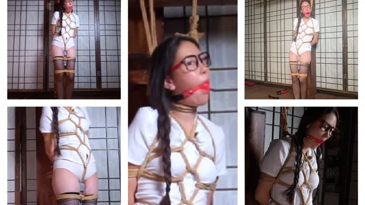 The Dream Of Bondage - ballgag struggling hogtied shibari rope bongage tight vibrator electronic massage stick Glasses High heel Gagged woman kinbaku