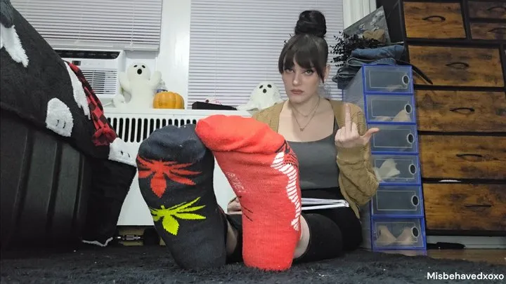 Misbehavedxoxo - Ignoring you, flipping you off. You are weak for my socked feet.