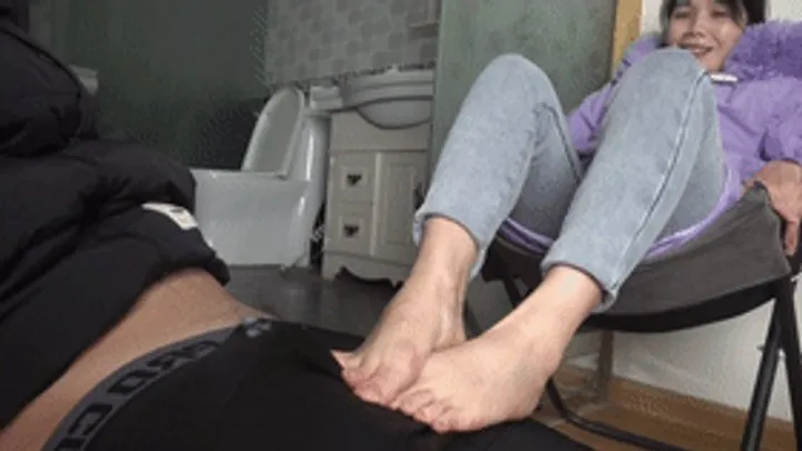Asian Feet Goddess Worship - Mature woman teases and rubs her cock with her beautiful feet, footjob