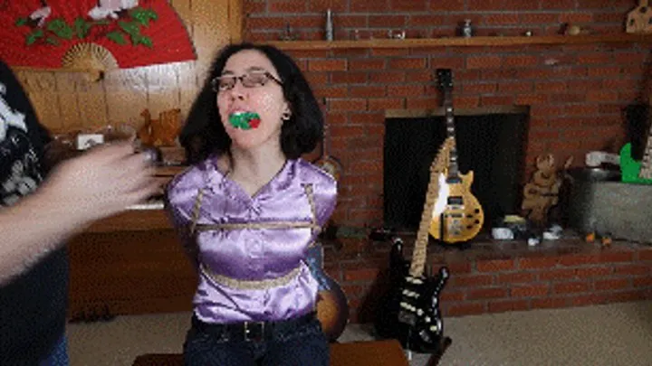 Hollyrope Omega - Khrystal and the bondage escape, stuffed mouth with tape gag