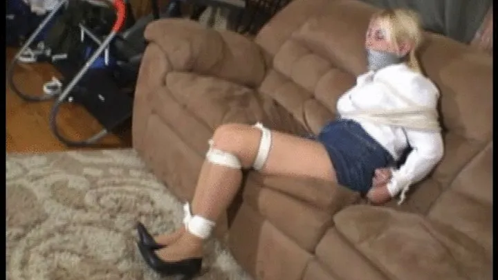 Good Girls In Bondage - iPhone Format Pantyhosed Barefoot Denim Skirt Girl Roped up and Tight Wrap Gag iPhone Format