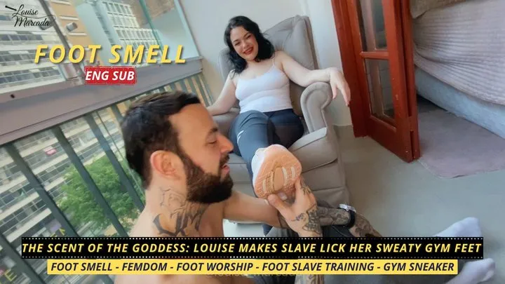 Louise Marcada - The Scent of the Goddess: Louise Makes Slave Lick Her Sweaty Gym Feet (1080 EN SUB) - Foot Smell - Femdom - Foot Worship - Foot Slave Training - Gym Sneaker