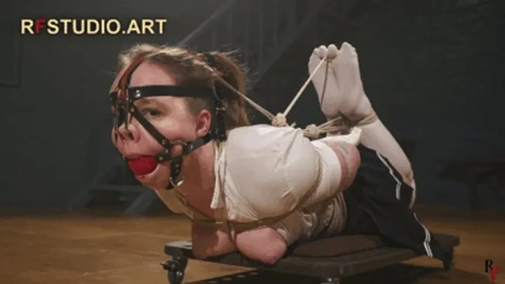 Rf Studio Production - Arina - Strict Hogtie with Harness Ballgag, Nosehook and White Stockings - Suspended on Rolling Cart (FULL HD MP4)