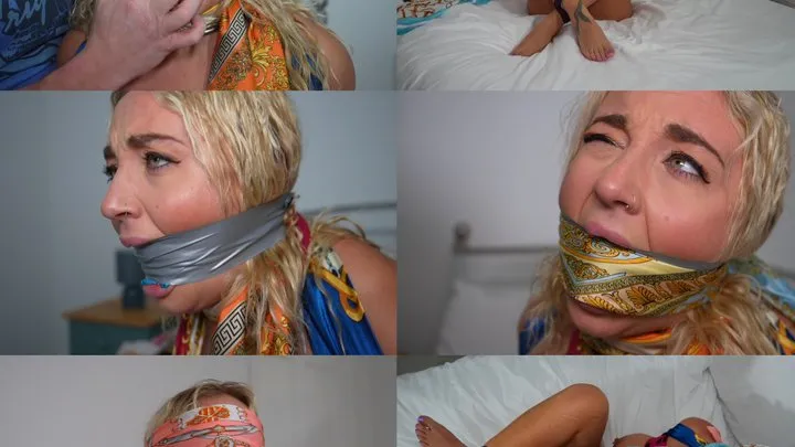 Muffled Screams - Zoey ziptie, scarf bound, gagged & hooded (wmv)