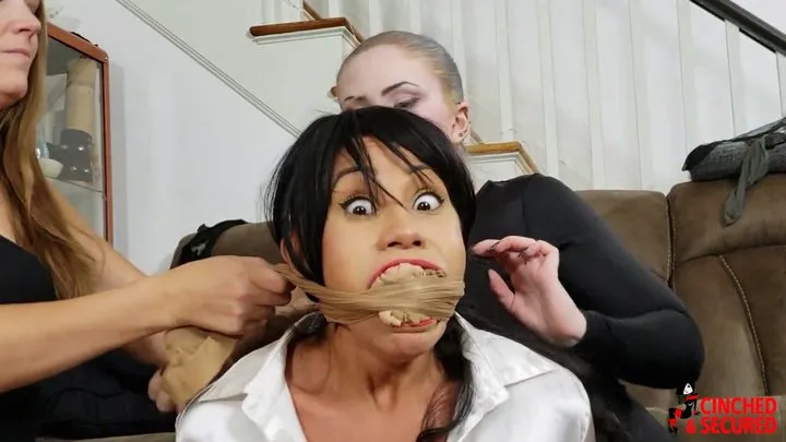 Cinched And Secured - Sahrye - Lady Burglars Bind Me With My Own Pantyhose! (WMV Format)