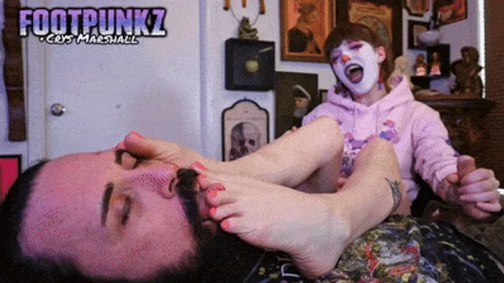 Footpunkz - Amateur Clown Girl Crys gives her First Foot Smothering Handjob