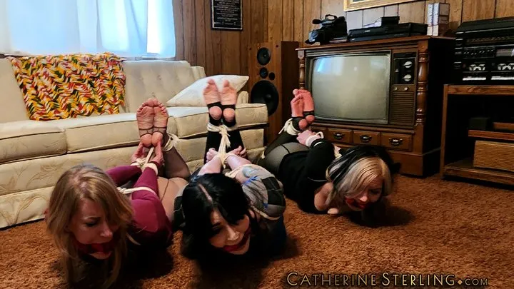 Catherine Sterling - Continuation of containment chronicles, as curious companions Nyxon, Catherine Sterling, and Lexi Lane are having fun being barefoot-bound and hogtied! Custom Video ! Part Two of Two! SD MP4 Version