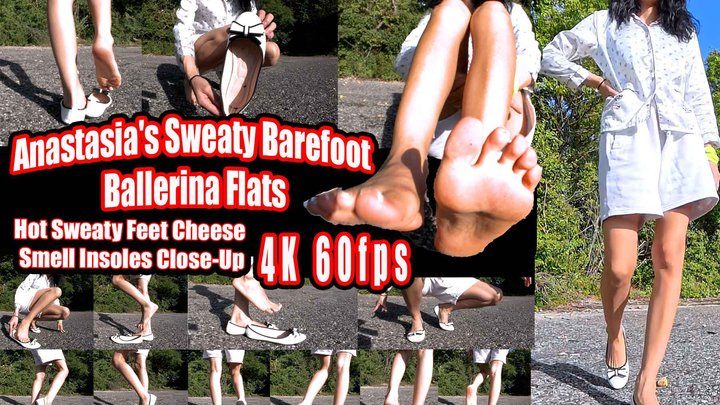 Vr Feet Clips - Eating Girls Clips - 4k - Anastasia's Sweaty Barefoot Ballerina Flats | Hot Sweaty Feet Cheese Smell Insoles Close-Up | Foot Fetish VR Sole Pressing Out of Shoe Tease