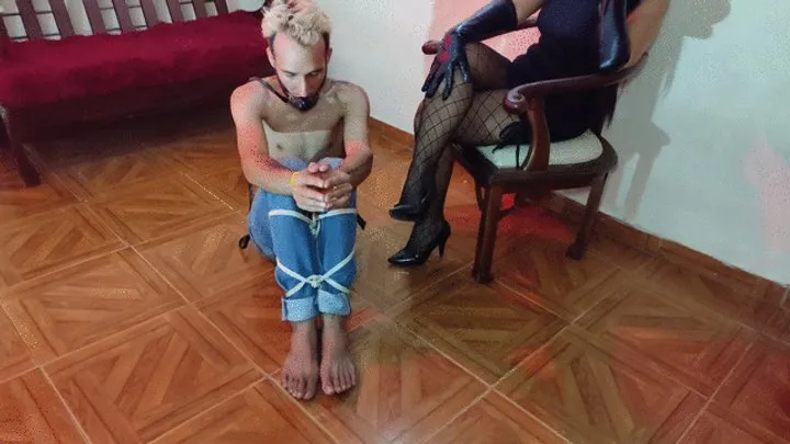 Goddess Foot Fetish - Ties her lover with rope to stomp on him and kick him in the balls (3)