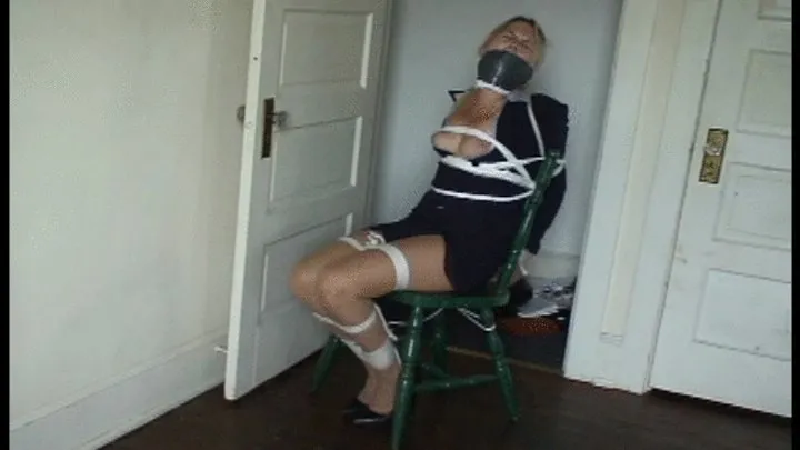 Good Girls In Bondage - Pantyhosed Business Suit and Skirt Mouth Packed Tape Wrapped Tied with Lots of Rope