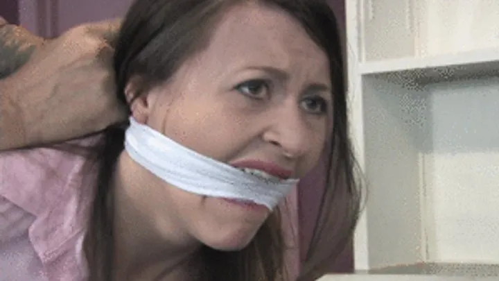 Pantyhose Bondage And Encasement - dv2511SERENE-Secretary tied helpless behind the counter and gagged tight