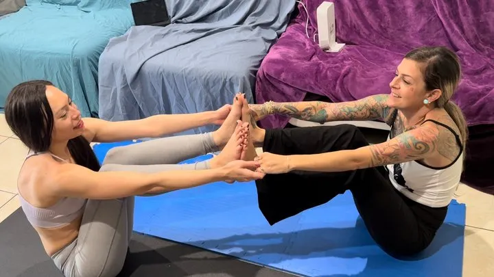 Rich Peruvians Footsie Adventures - Roommates Natasha and Summer Play Footsies on Their Break | Woman’s Yoga Feet | Foot Tattoo