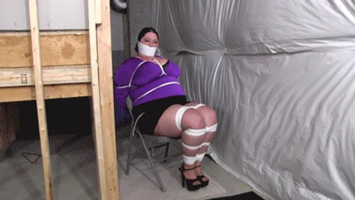Pantyhose Bondage And Encasement - d2512JOY-BBW MILF Bound and gagged in a basement