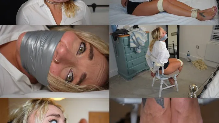 Muffled Screams - Zoey ziptie bound and tightly tape gagged by the foot fetish freak (mp4)