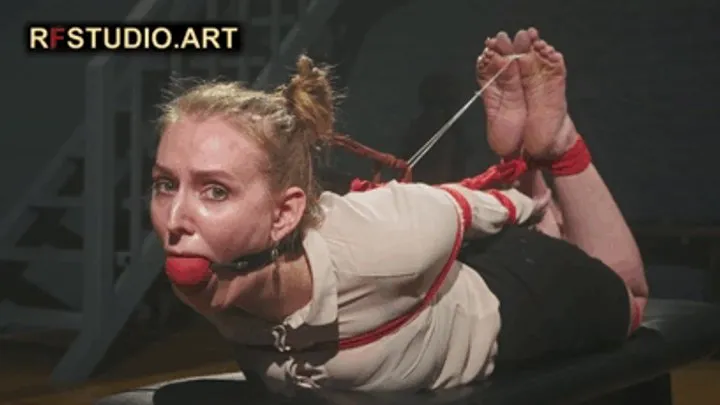 Rf Studio Production - Katrina - The Secretary in Tight Hogtie with Red Ropes and Huge BallGag (FULL HD MP4)
