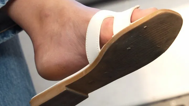 Footfetishamateur - Foot and shoe fetish admiration, dirty feet and slippers dangling close-up, hot feet.