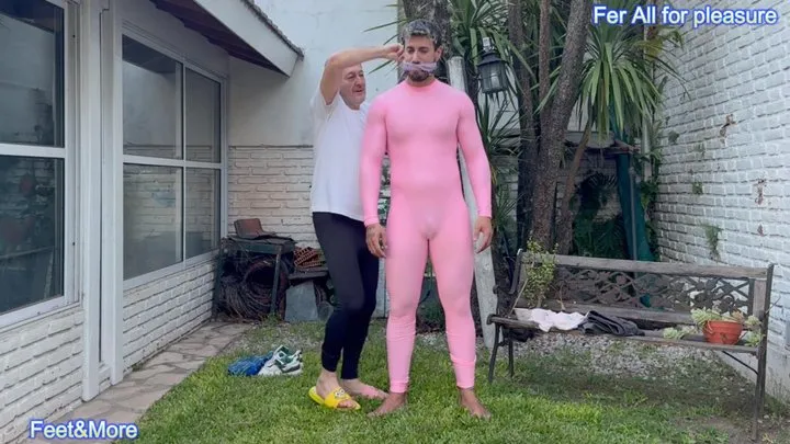 Fer All For Pleasure - Tony physical condition is evaluated in pink suit (workout and tickle)