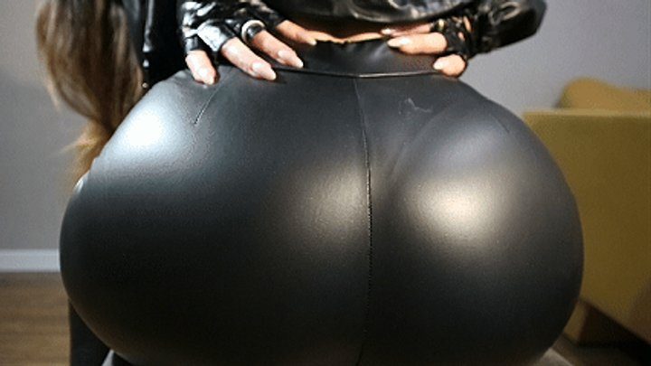 Story Of Great And Sexy Brunette - Leather buns on your face.