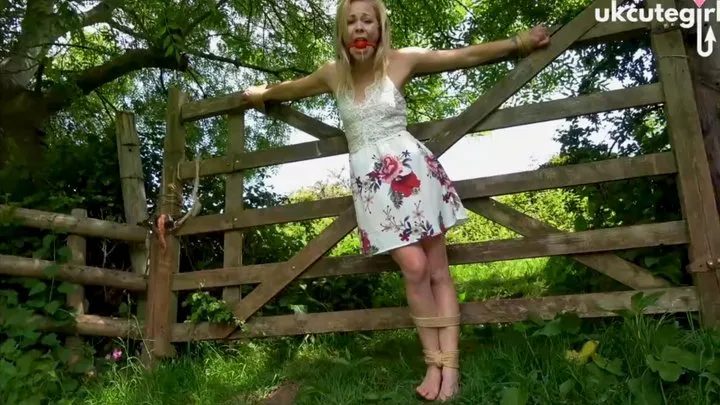 Ukcutegirl - Damsel Tied to Gate: Crucifix Bondage & Ballgagged - MP4