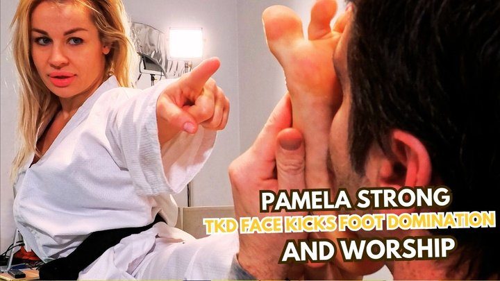 Martial Fetish - Pamela Strong tkd face kicks foot domination and worship