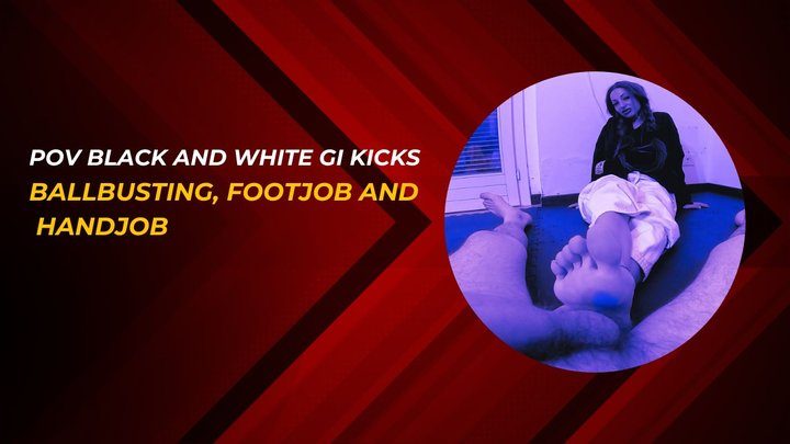 Martial Fetish - POV black and white gi kicks ballbusting, footjob and handjob