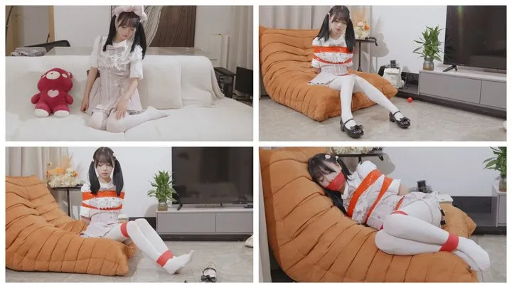 Little Donkey Asia Bondage Studio - XJ021 The girl in white silk stockings bound with red tape