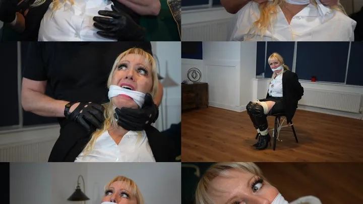 Muffled Screams - Busty blonde milf victoria c, the handkerchief slave. Chair tied and multi handkerchief gagged (mp4)