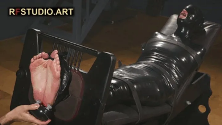 Rf Studio Production - Brittany in Tight PVC Mummification Part 3 - Foot Tickling in Stocks (UHD 4K MP4)