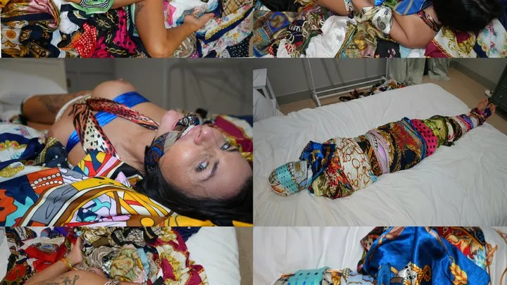 Muffled Screams - Sarah wild, dreaming about sensual scarf bondage, hogtied, gagged an scarf mummified (mp4)