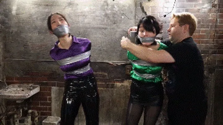 Hollyrope Omega - MADE IN JAPAN 29: CSI detectives Akane and Kanon Sugawara hogtied, and tightly wraparound tape gagged during an investigation in the underground tunnels of Shinjuku!
