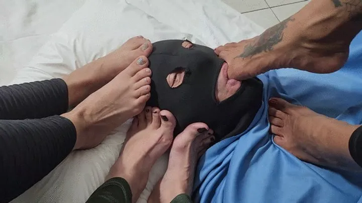 Female Domination - TRIPLE DOMMES FOOT DOMINATING MALE SLAVE