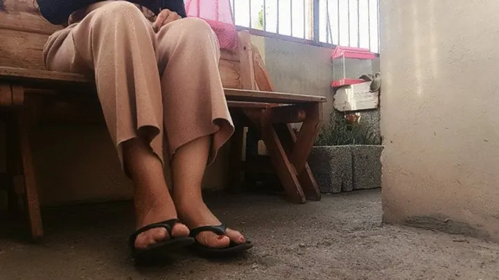 Goddess Foot Fetish - Here I am in front of my house rubbing my feet before going to work (7)
