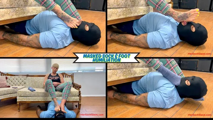 Rapture's Feetish Playground - Masked Sock & Foot Humiliation - Goddess Rapture Puts Her Slave Under The Couch and Makes Him Worship Her Boot Socks and Bare Feet - UltraHD (MP4)