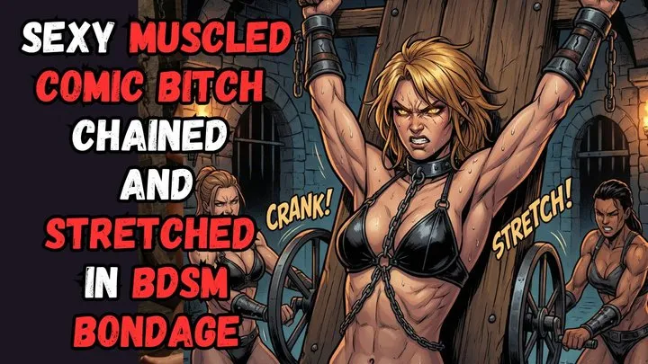 Aaa Armpits - sweaty bitch blonde comic book babe is tied to a rack in the dungeon and stretched by two kinky fetishists in BDSM bondage
