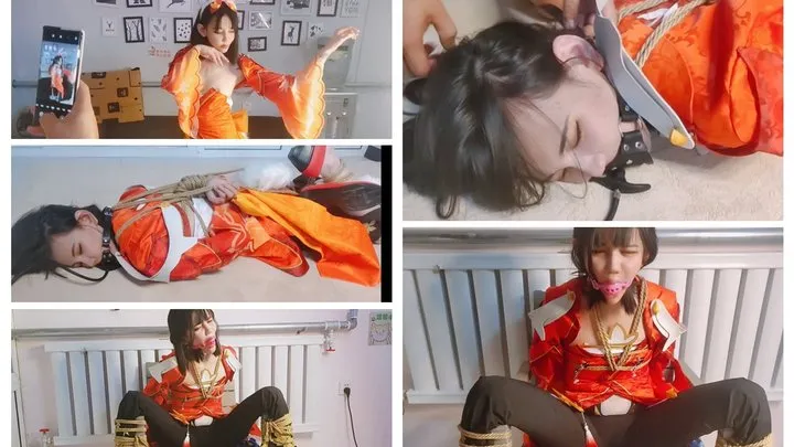 The Dream Of Bondage - Wearing a cosplay costume with a gag to control breathing and bound to a chair she was subjected to BDSM  with copious amounts of saliva drooling from her mouth